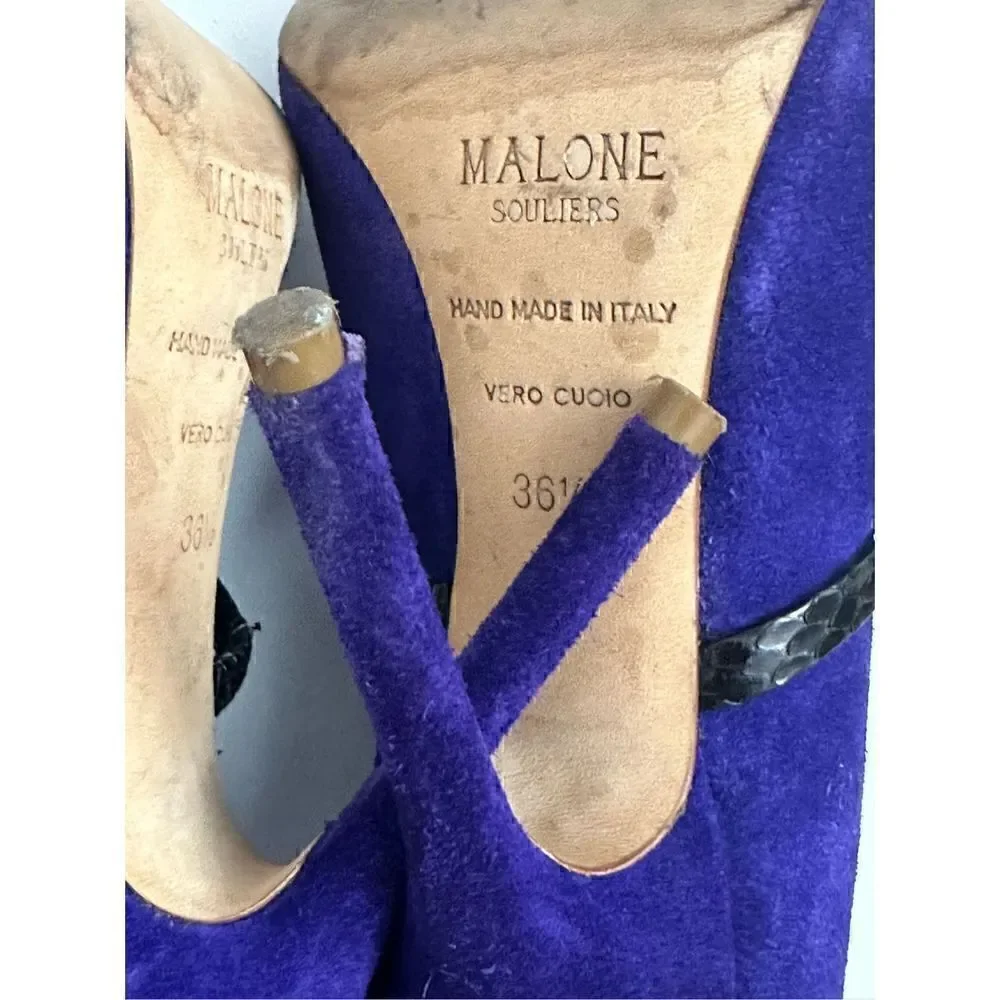 MALONE SOULIERS Maureen  Suede Black Leather Slide Pointed Toe Pump Heels